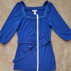 Women's sapphire blue tunic with tie belt